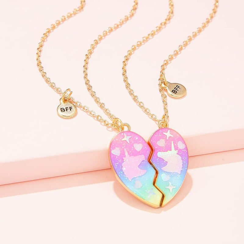 Lezmoii Friendship Necklace Best Friend Necklace Matching Magnetic Unicorn Mermaid BFF Necklace for 2 Girls Friendship Gifts - Image 1